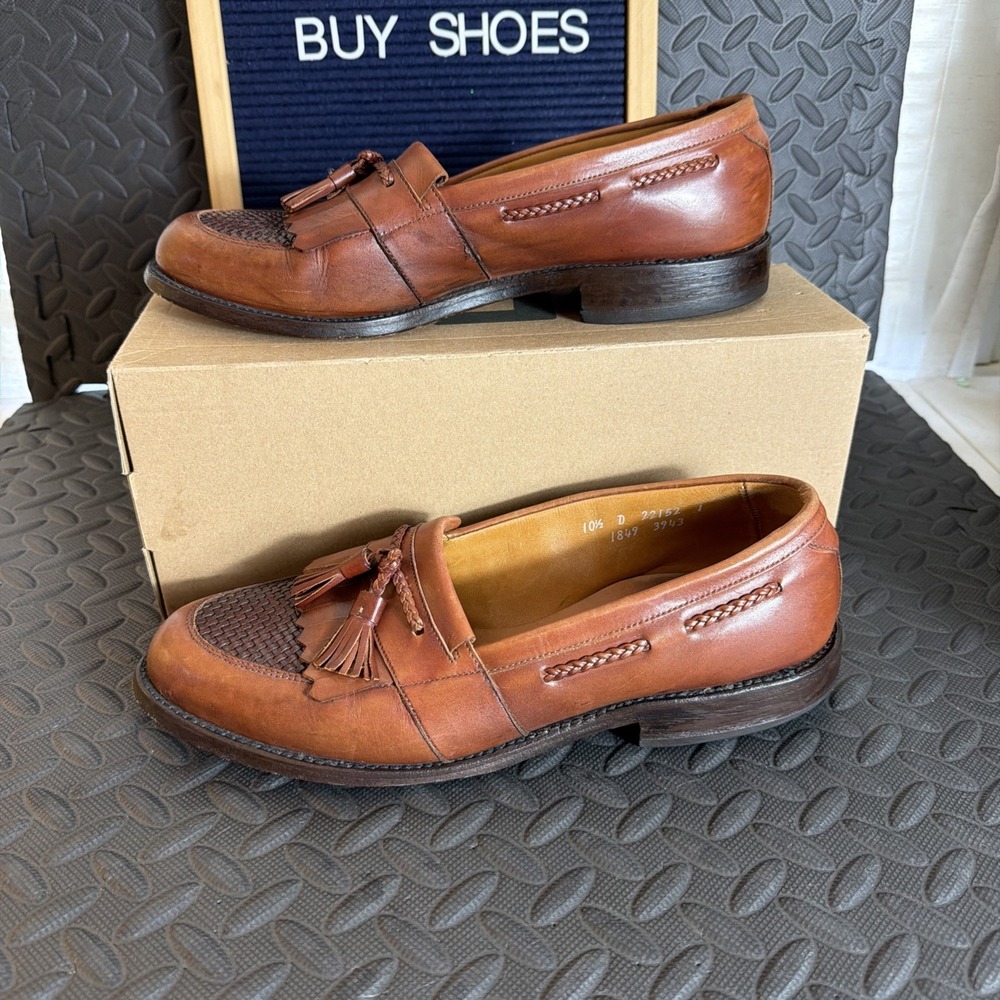 Allen Edmonds Cody Tassel Loafers Men's‎ 10.5 B Brown Woven Leather Kiltie Shoes
